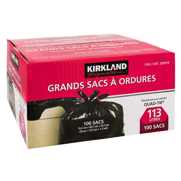 Grands sacs à ordures à nœuds, Kirkland, Paquet de 100 P