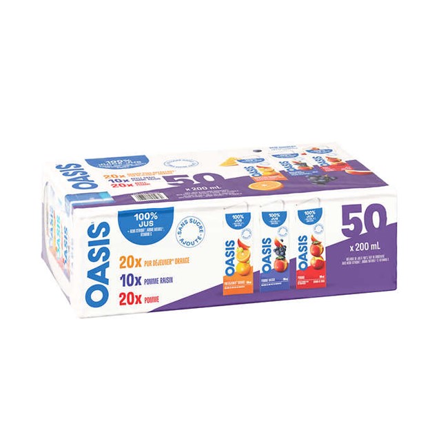 Jus Oasis - saveurs assorties à 100 %, pack 50 × 200 ML