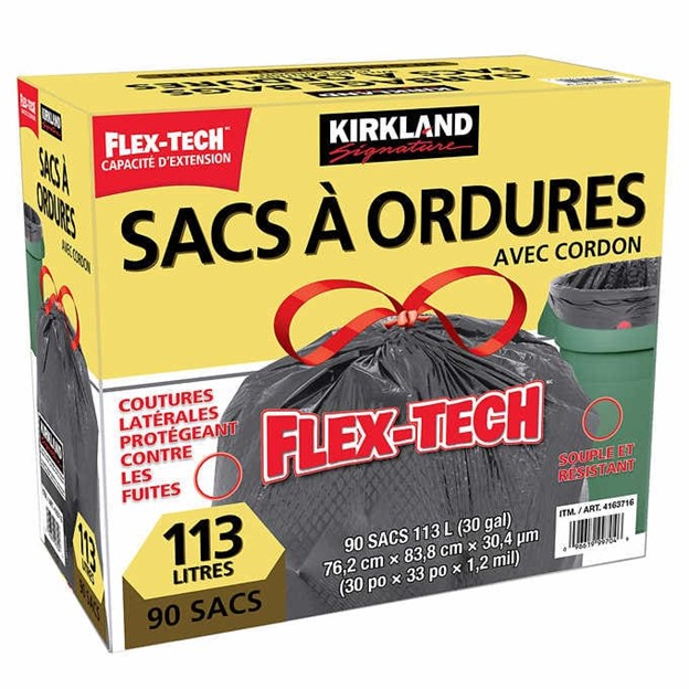 Sacs à ordures avec cordonnets, Kirkland, Paquet de 90 BAGS 