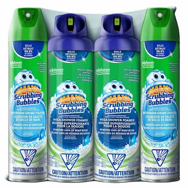 Scrubbing Bubbles - Combiné mousse superpuissante pour la douche et nettoyant pour salle de bain en aérosol Paquet de 4 x 708