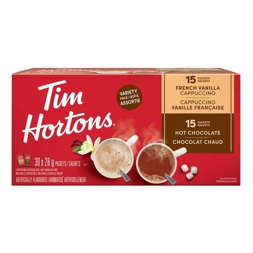 Tim Hortons Hot Chocolate & French Vanilla Cappuccino K-Cup Pods Variety Pack