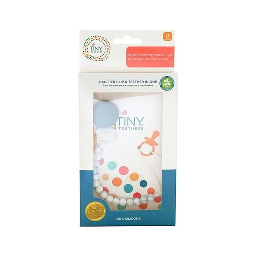 ATTACHE SUCETTES EN SILICONE AVEC PINCE TINY TEETHERS GRIS BLANC
