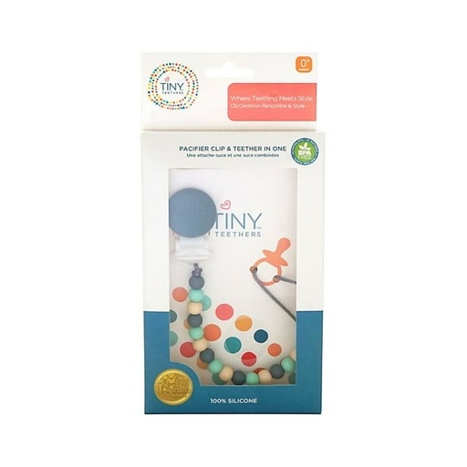 ATTACHE SUCETTES EN SILICONE AVEC PINCE TINY TEETHERS MULTICOLORS