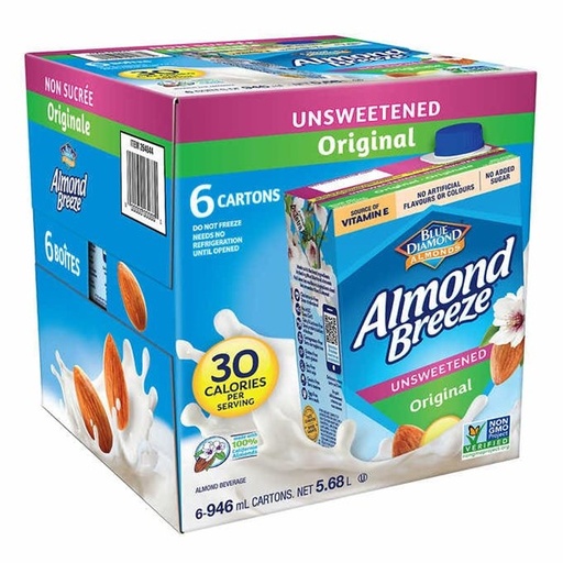 Almond Breeze - Lait d’amande non sucré, 6 × 946 ml