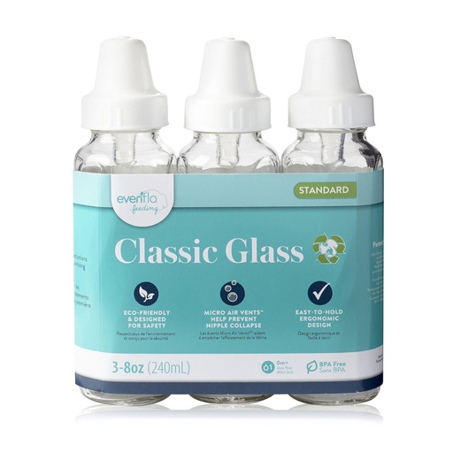 BIBERON CLASSIC GLASS EVENFLO LOT DE 3x240ML , 0M+