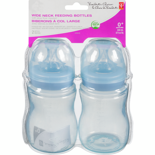 BIBERONS À COL LARGE AVEC TÉTINES À DÉBIT LENT, 240ML x2,  0M+