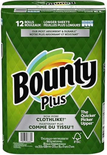 BOUNTY PLUS PAPER TOWEL 12 ROULEAUX
