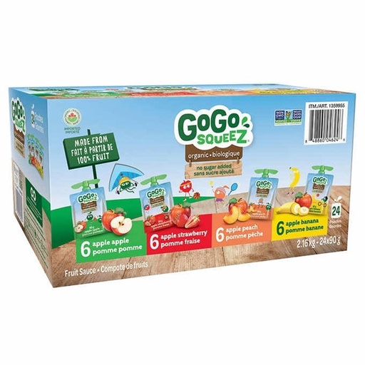 Compotes de fruits biologiques, GoGo SQUEEZ -  à saveurs variées, 24 x 90 g