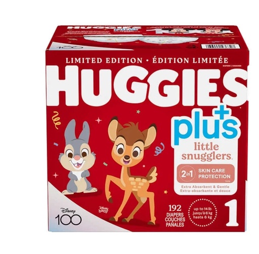 Couche Huggies Little Snugglers Plus, Tailles 1, 192 piéces