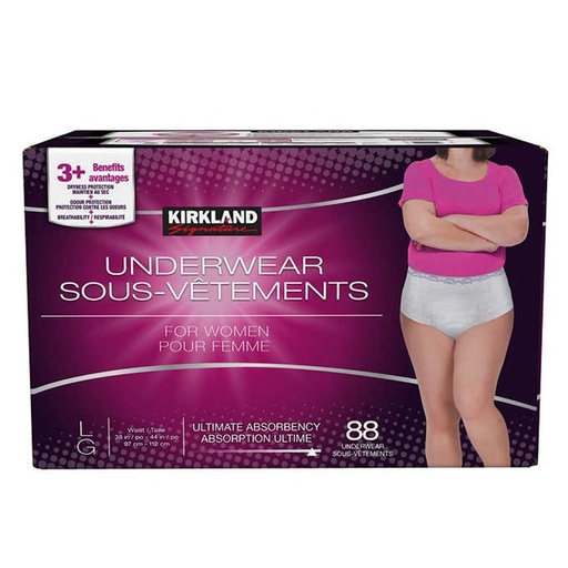 Couche Sous-vêtements de protection pour femmes, Kirkland, LG, 88 Piéces