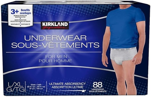 Couche Sous-vêtements de protection pour hommes, Kirkland  L, XL 88 Piéces
