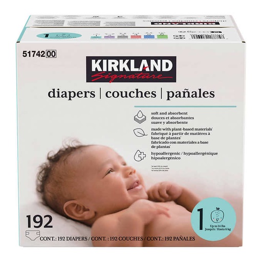 Couche, Kirkland taille 1 , 198 pièces