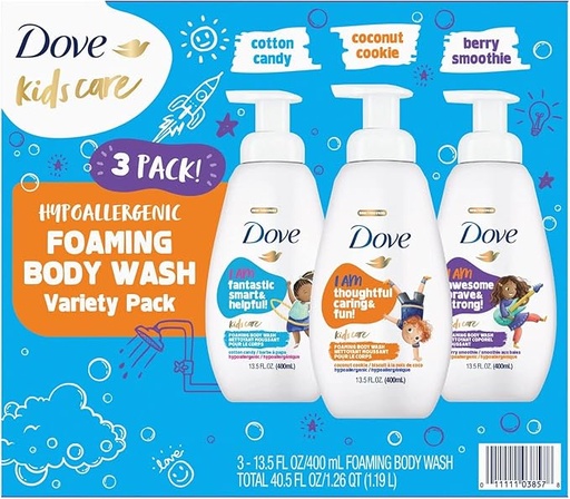 Dove Kids Care Lot de 3 gels douche moussants pour le corps, lot de 3