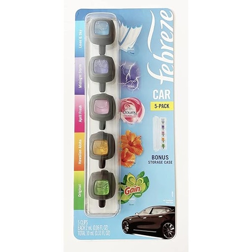FEBREZE Désodorisant pour voiture, lot de 5 clips, parfum Gain Island Fresh and Original Gain