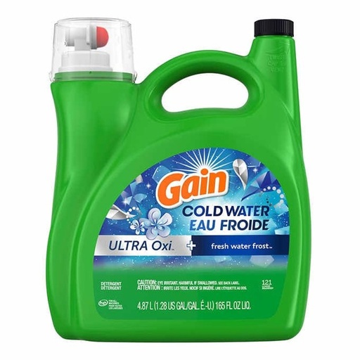 Gain - Détergent à lessive liquide haute efficacité eau froide + Oxi fresh Water Frost , 4,87 L 121 brassées