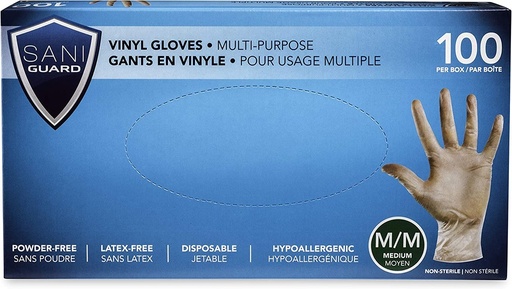 Gants en vinyle non-médicaux sans poudre - Moyen (100) Transparent POUR USAGE MULTIPLE