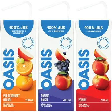 Jus Oasis - saveurs assorties à 100 %, pack 10 × 200 ML