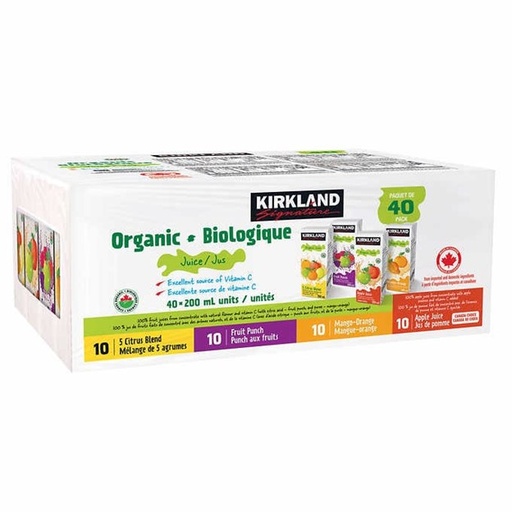 Jus de fruit biologique, Saveurs assorties, Kirkland, 40 x 200 mL
