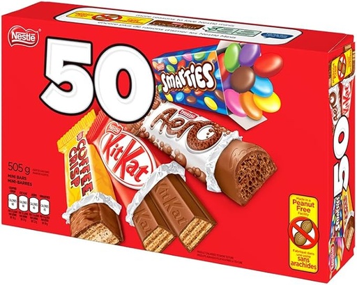 KITKAT NESTLE , Lot de 50 mini barres de chocolat et bonbons assortis , Coffee Crisp, Aero, DE 50 505G