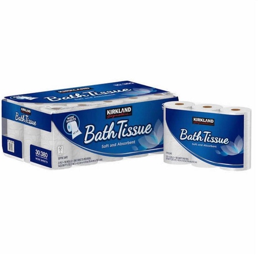Papier hygiénique 2 épaisseurs Kirkland de 30 rouleaux à 380 feuilles