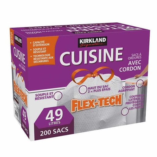 Sac à ordures de cuisine avec cordons,Kirkland, Paquet de 200 P