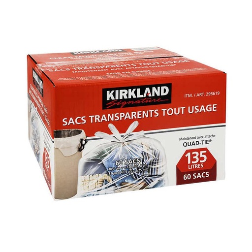 Sacs transparents à usage multiple et à nœuds, Kirkland -  Paquet de 60