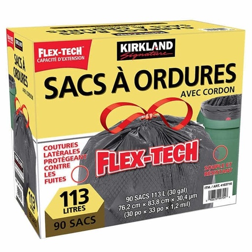 Sacs à ordures avec cordonnets, Kirkland, Paquet de 90 BAGS 