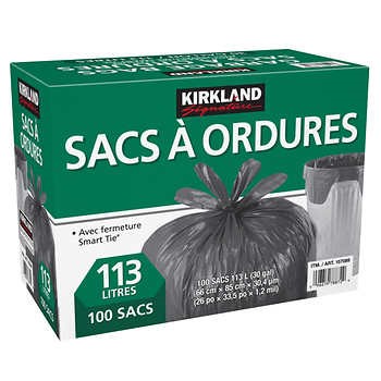 Sacs à ordures à fermeture à nœuds, Kirkland, Paquet de 100 P