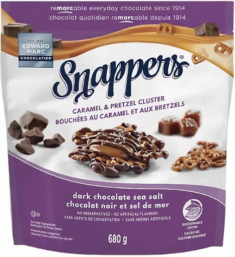 Snappers Gourmet Caramel et Bretzel Friandises au chocolat noir et au sel de mer Caramel 680 g